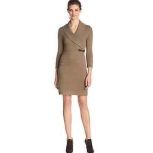 EUC Calvin Klein Wavy Knit Side Buckle Taupe Tan Sweater Dress Size Large